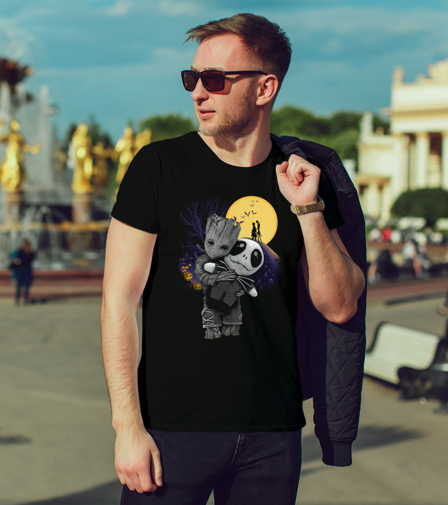 Groot Hug Jack Skellington Halloween Night T-Shirt
