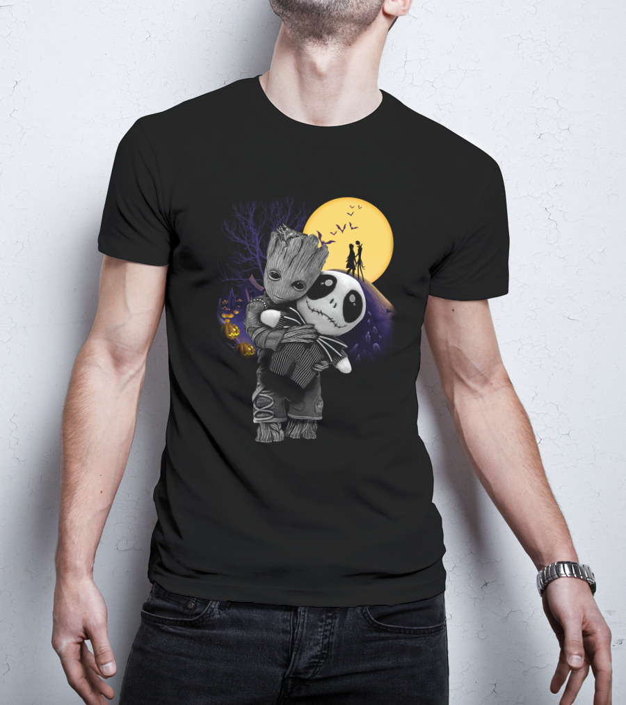 Groot Hug Jack Skellington Halloween Night T-Shirt