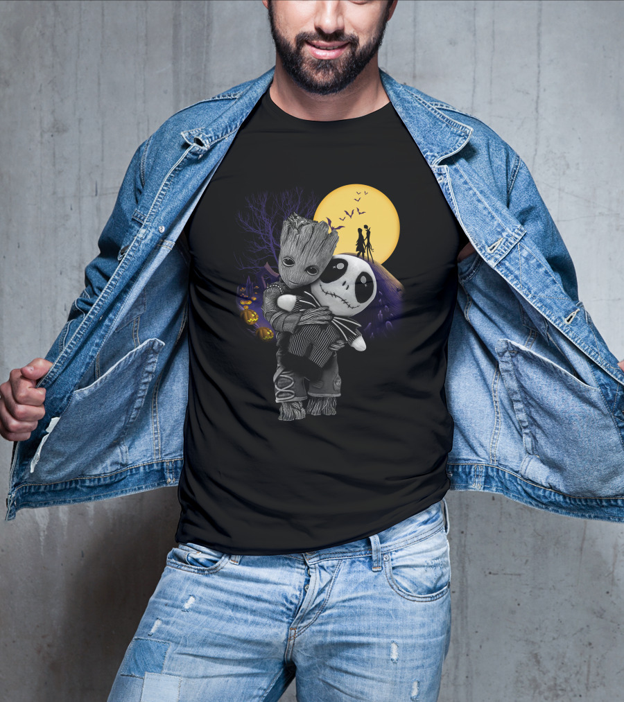 Groot Hug Jack Skellington Halloween Night T-Shirt