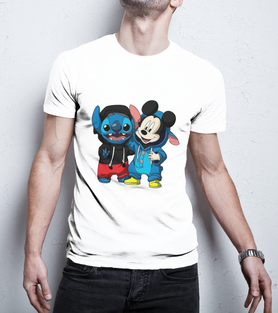 Mickey And Stitch Friendship Hoodie Cartoon Crossover T-Shirt