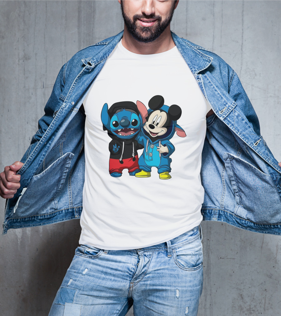 Mickey And Stitch Friendship Hoodie Cartoon Crossover T-Shirt