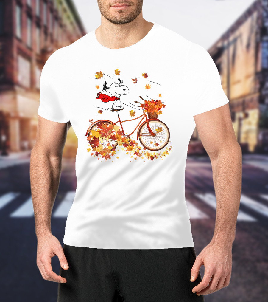 Snoopy Bicycle Autumn Leaves Ride T-Shirt