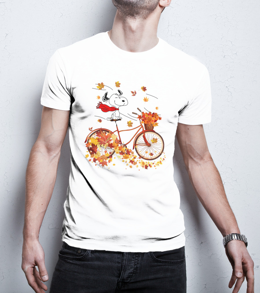 Snoopy Bicycle Autumn Leaves Ride T-Shirt