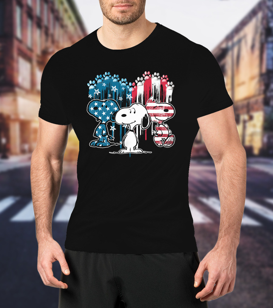 Snoopy US Flag Paws Drip Stars Stripes T-Shirt