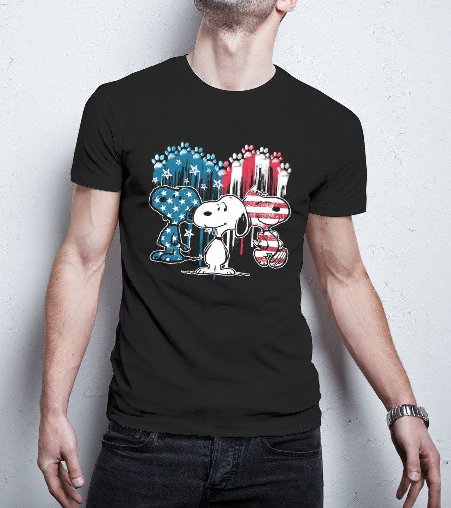 Snoopy US Flag Paws Drip Stars Stripes T-Shirt