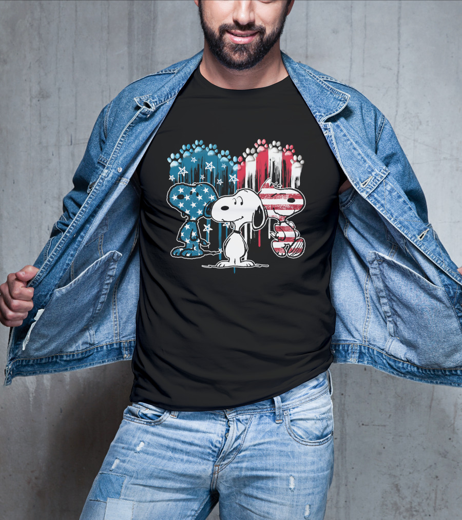 Snoopy US Flag Paws Drip Stars Stripes T-Shirt