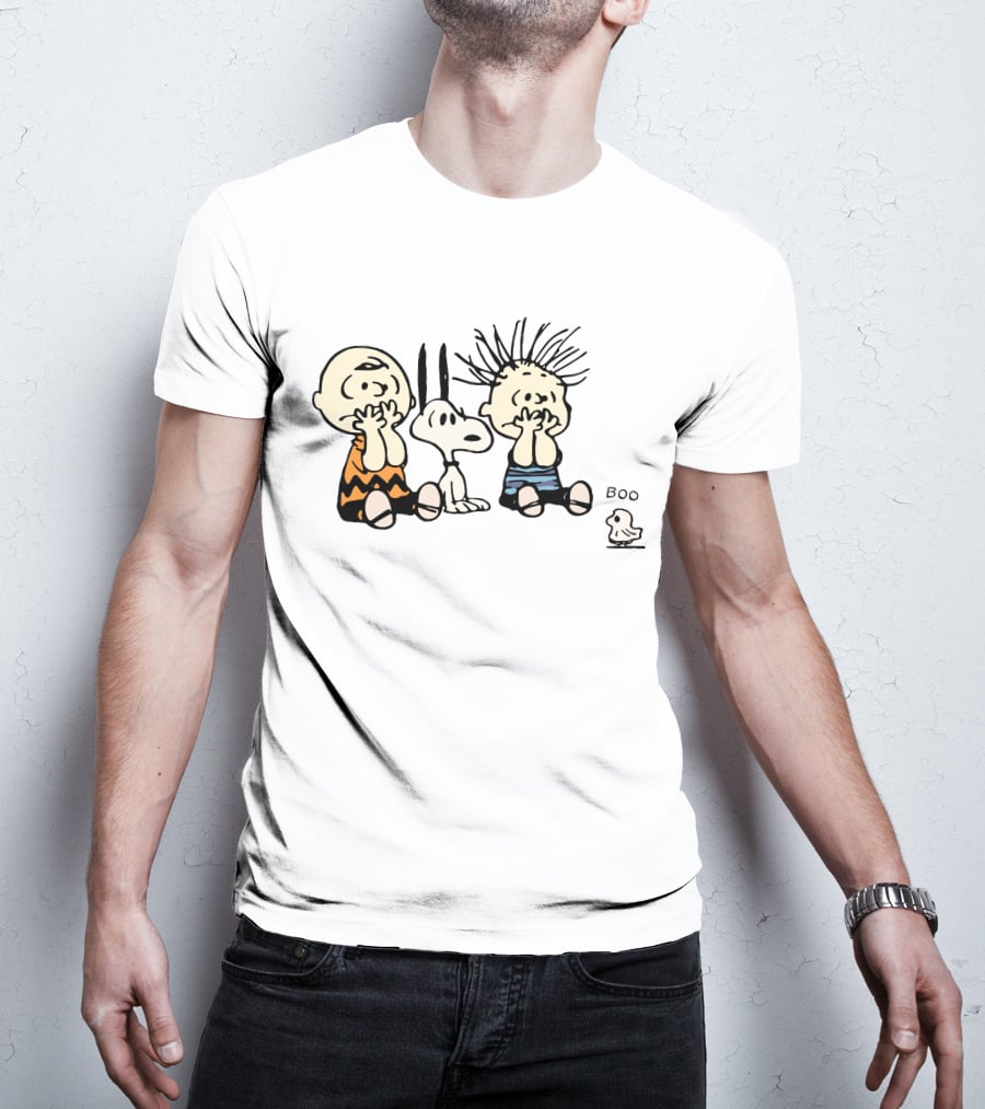 Peanuts Characters With Snoopy And Bird Saying Boo T-Shirt