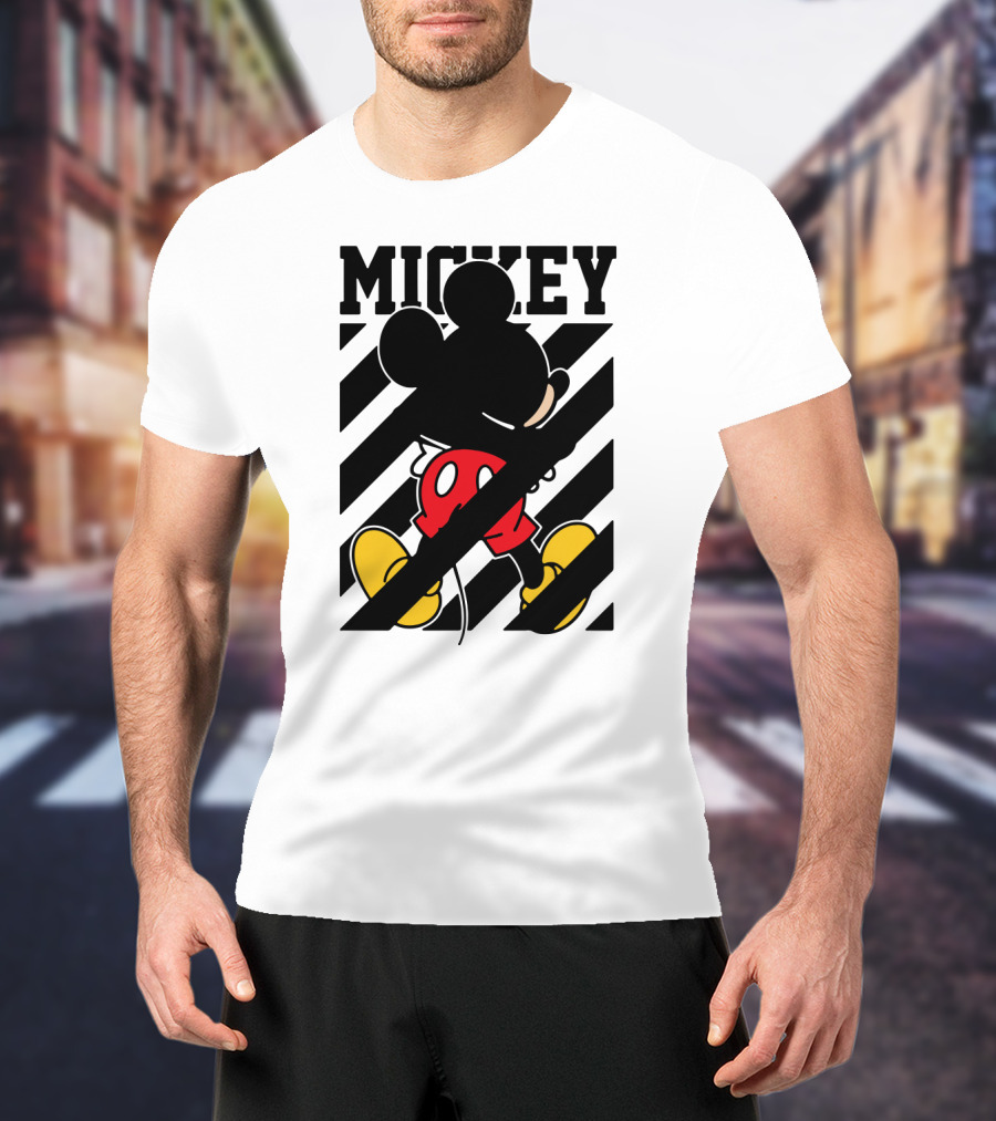 Mickey Mouse Black And White Stripes Red Yellow T-Shirt