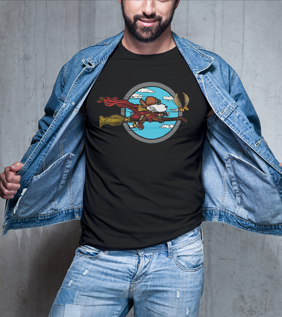 Skyward Wizard Flying Ace With Golden Snitch Chase T-Shirt