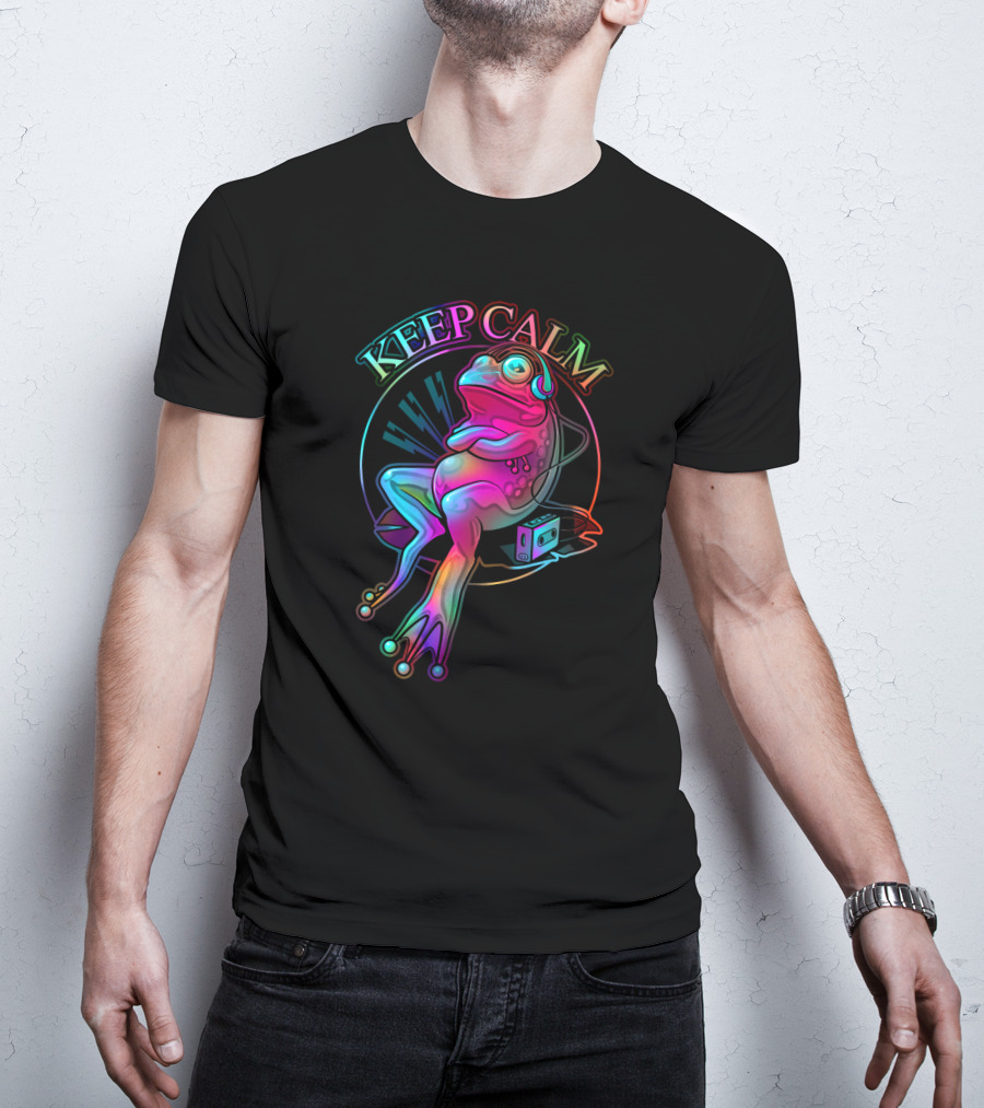KEEP CALM Frog With Headphones And Retro Boombox Vibes T-Shirt