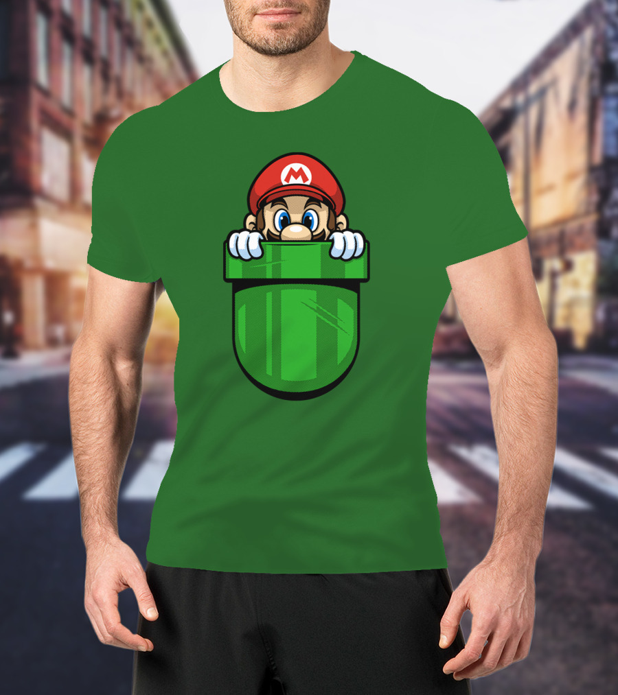 Super Mario Peeking From Green Warp Pipe T-Shirt
