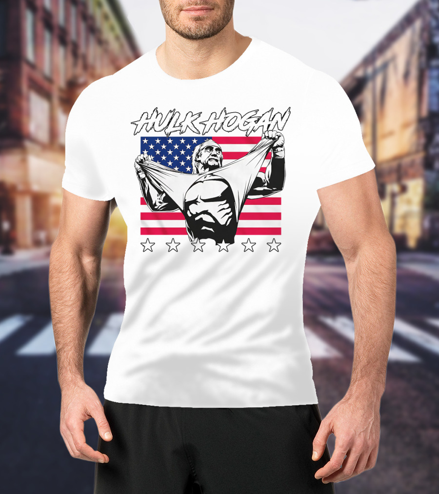 Hulk Hogan American Flag Stars Iconic Pose T-Shirt