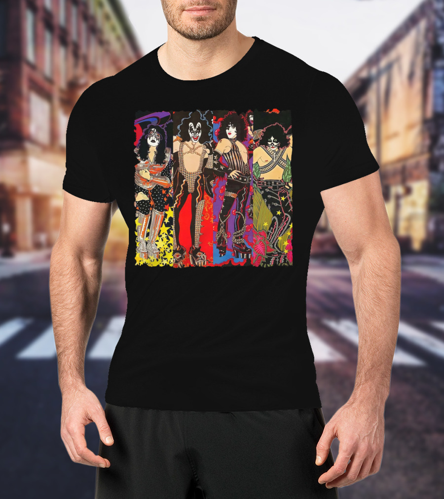 ISS2 KISS Band Cartoon Style Characters T-Shirt