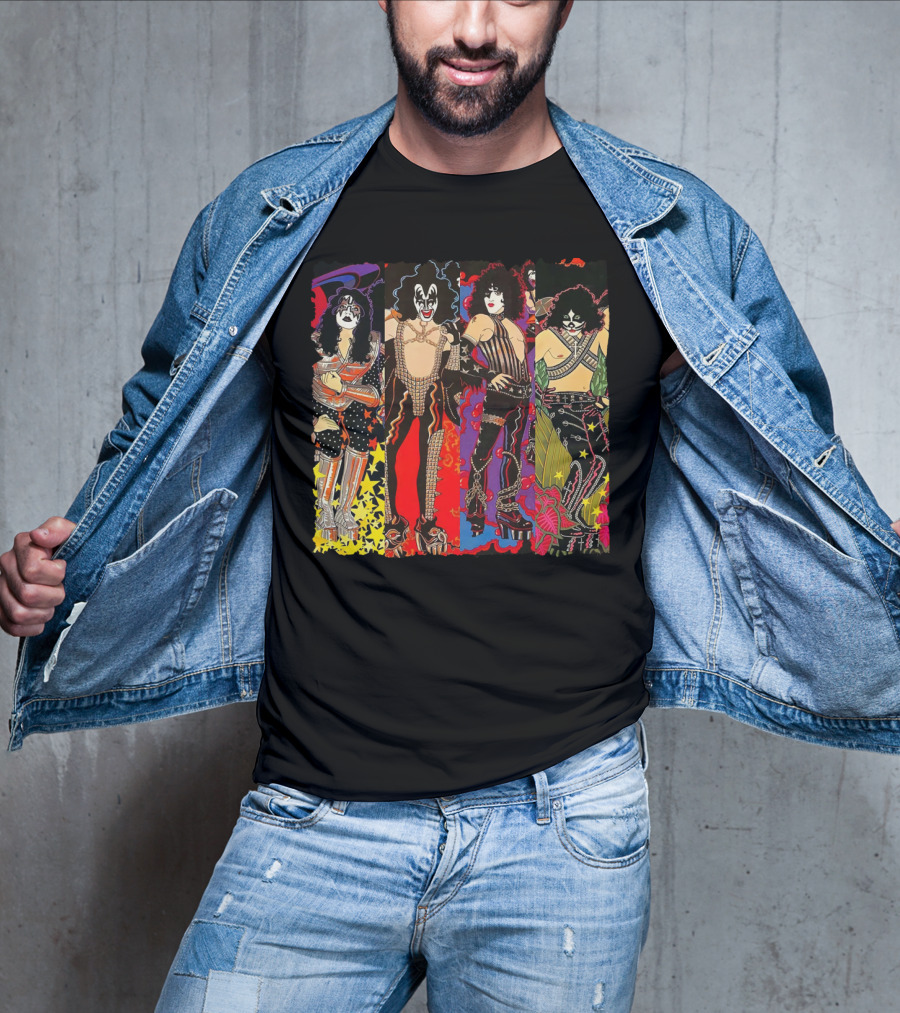 ISS2 KISS Band Cartoon Style Characters T-Shirt