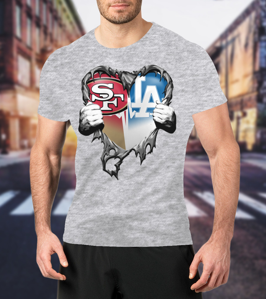 Sf La Heart Rivalry Baseball Fan Passion T-Shirt