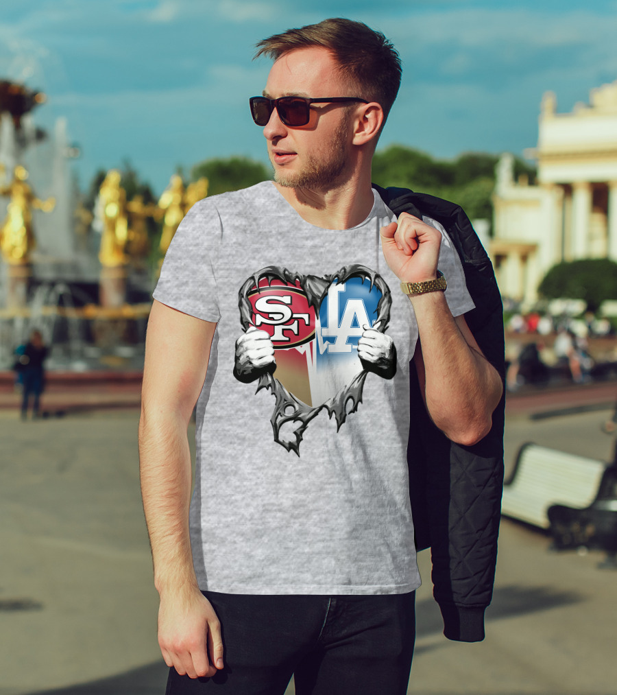 Sf La Heart Rivalry Baseball Fan Passion T-Shirt