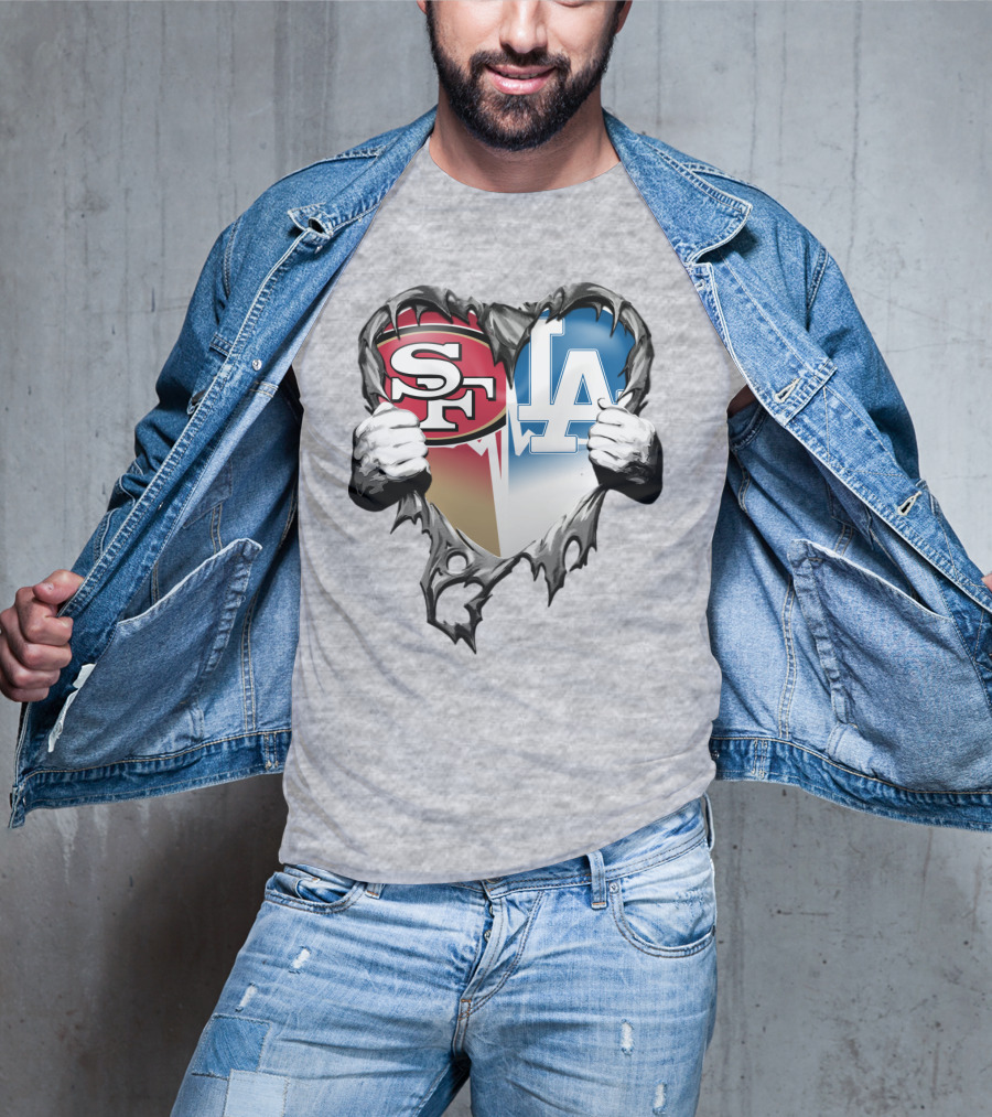 Sf La Heart Rivalry Baseball Fan Passion T-Shirt
