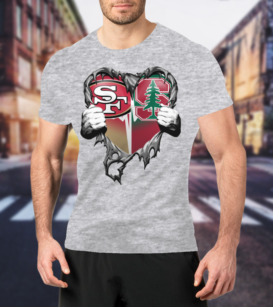 San Francisco 49ers And Stanford Cardinal Heart T-Shirt