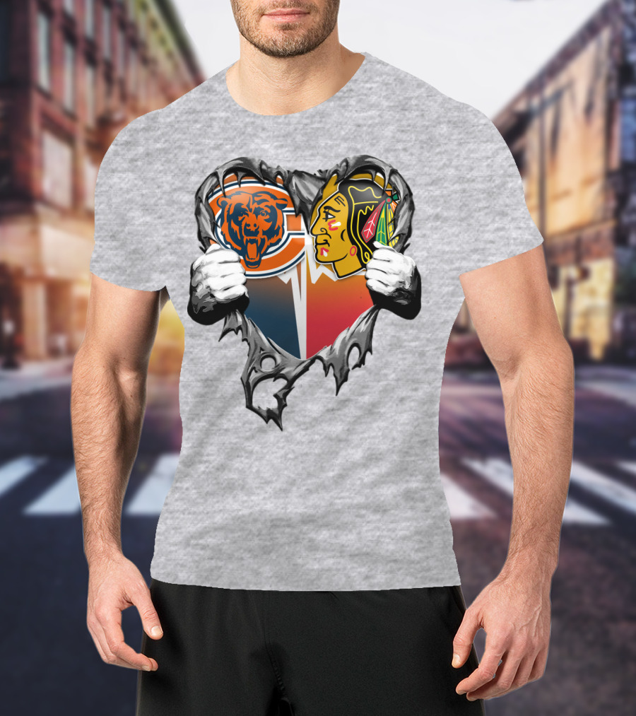 Chicago Bears And Blackhawks Heart T-Shirt