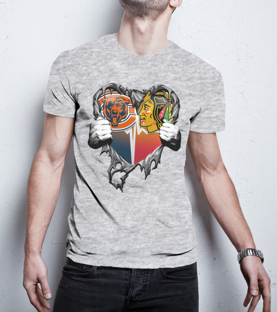 Chicago Bears And Blackhawks Heart T-Shirt
