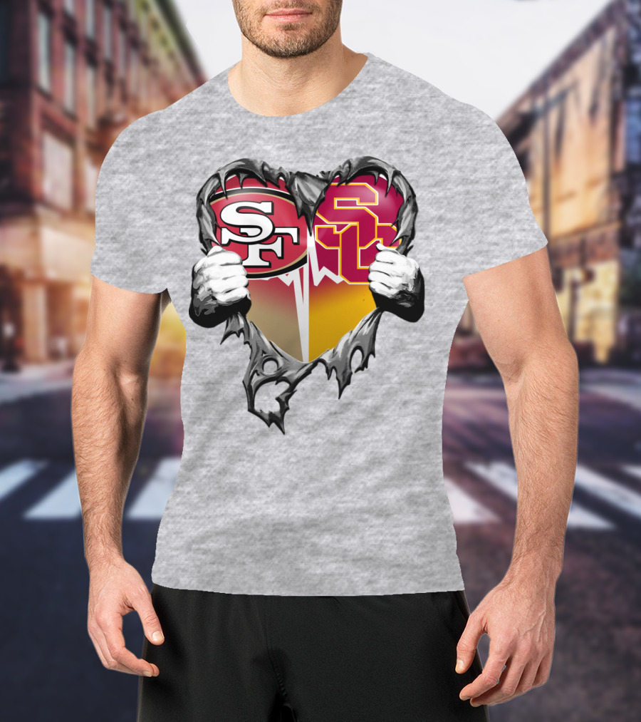 Sf Heart With Usc Trojans And San Francisco Theme T-Shirt