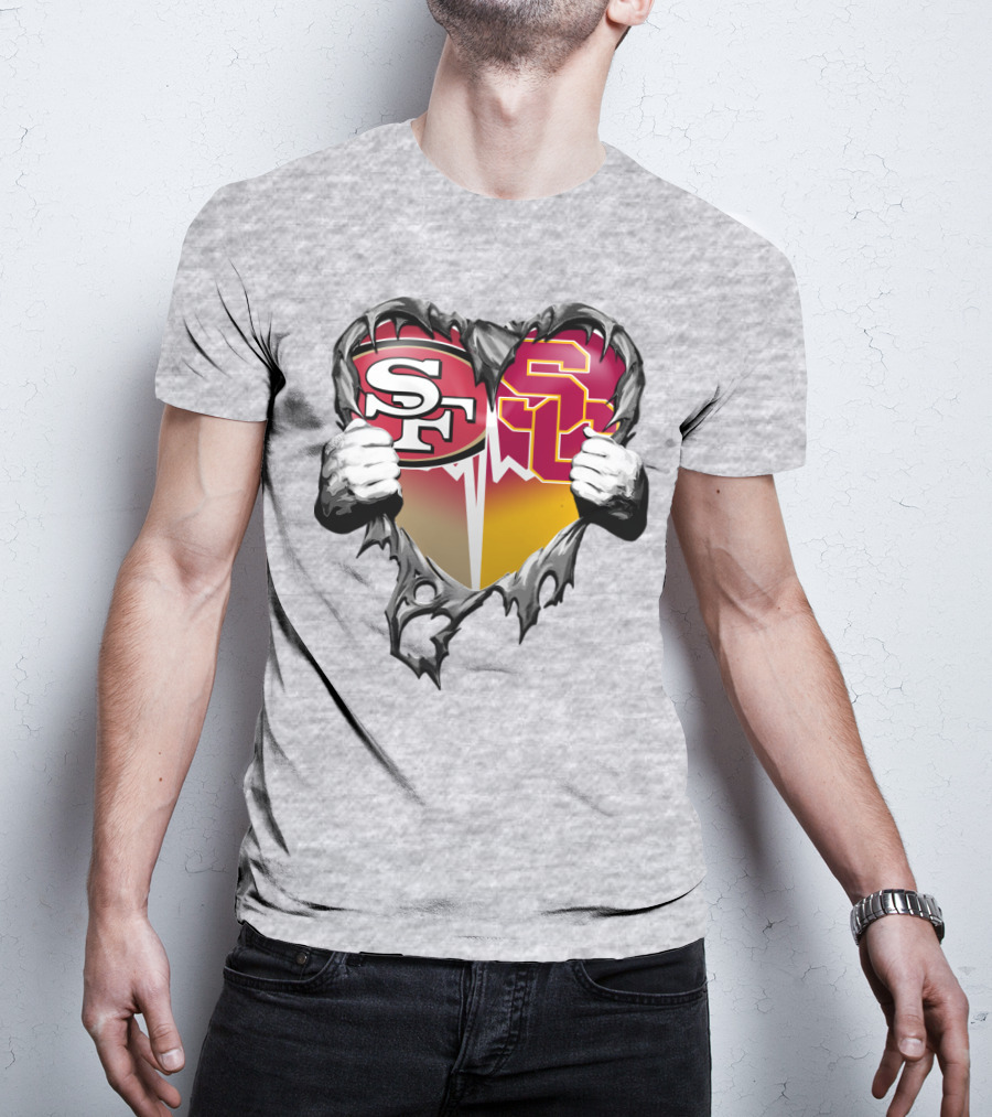 Sf Heart With Usc Trojans And San Francisco Theme T-Shirt