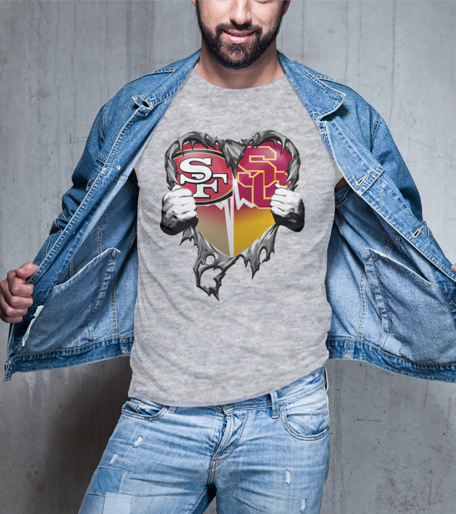 Sf Heart With Usc Trojans And San Francisco Theme T-Shirt