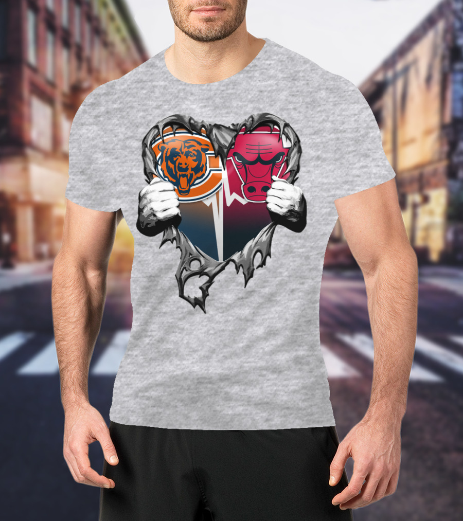 Chicago Bears And Bulls Heart Tear T-Shirt