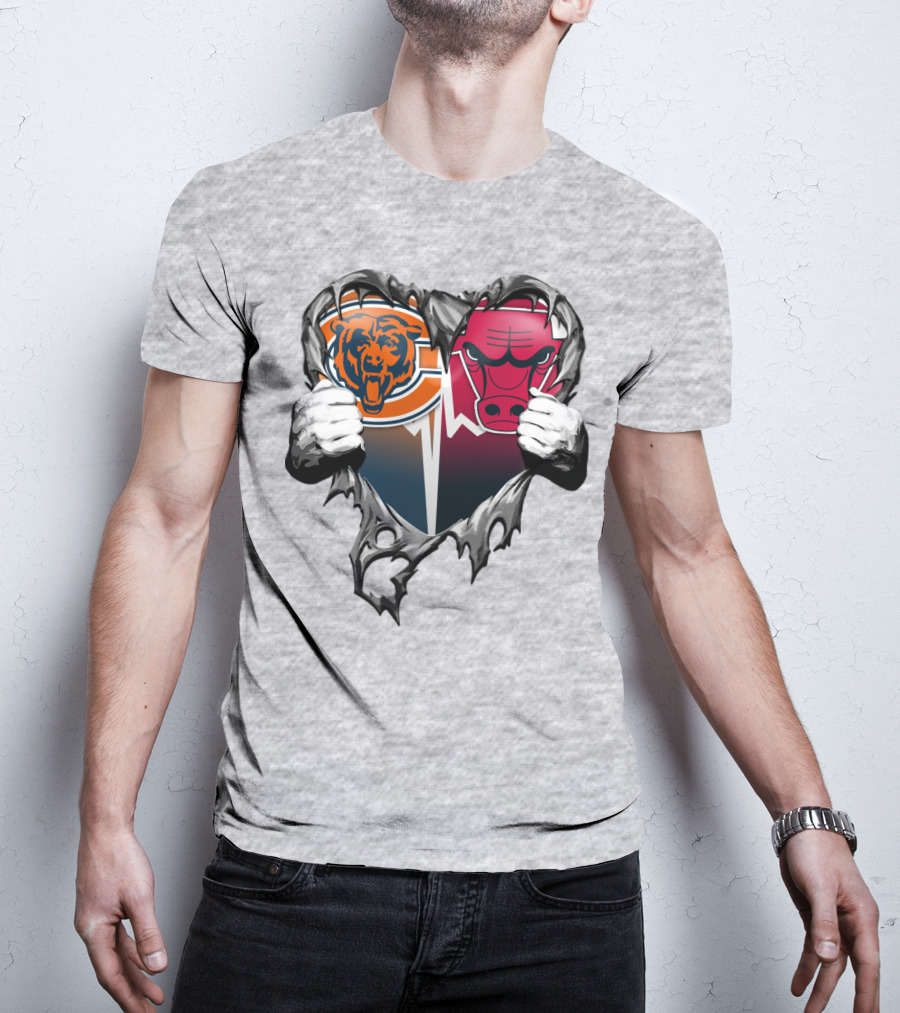 Chicago Bears And Bulls Heart Tear T-Shirt