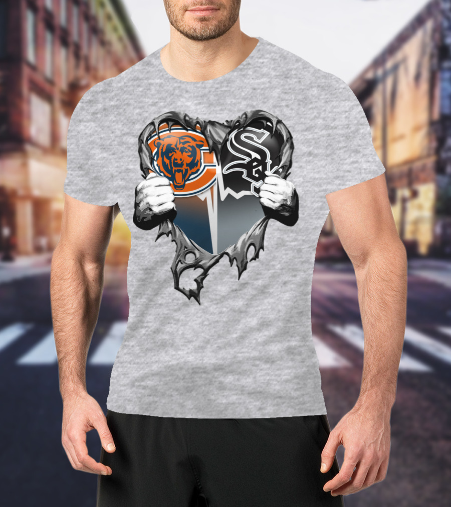 Chicago Bears And Chicago White Sox Heart Logo Xatt009 T-Shirt