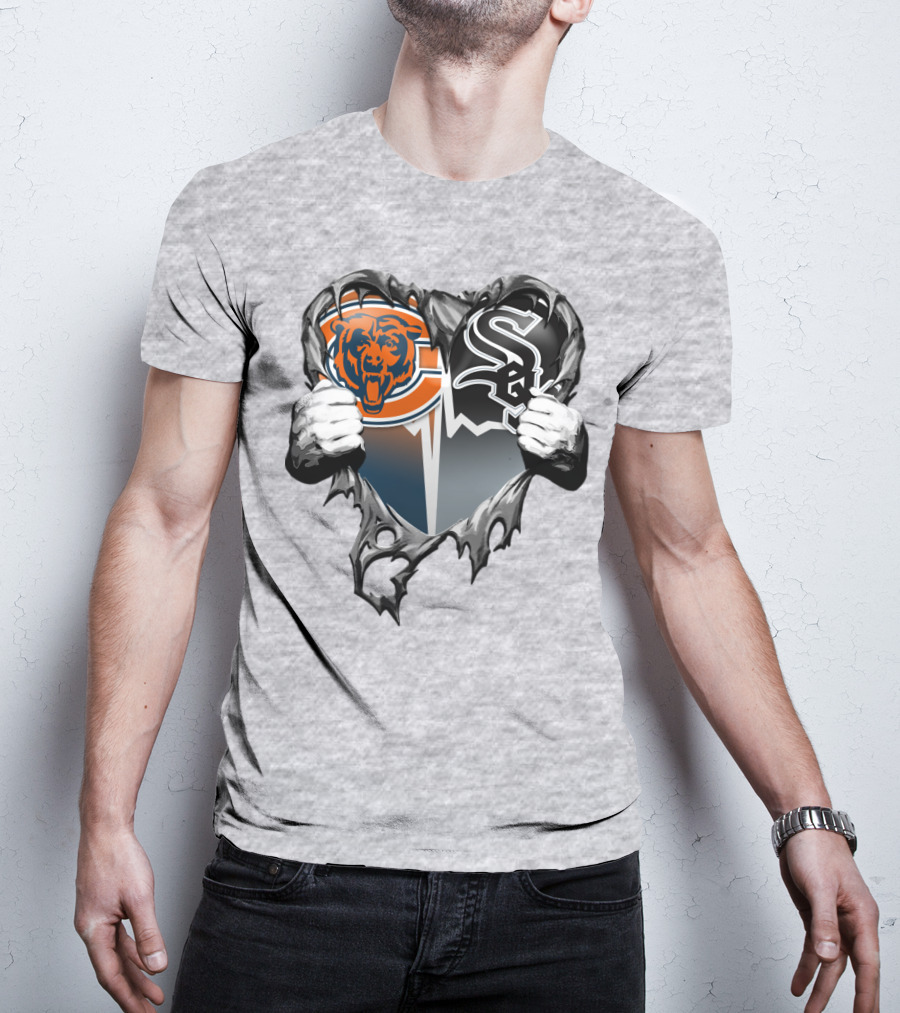 Chicago Bears And Chicago White Sox Heart Logo Xatt009 T-Shirt