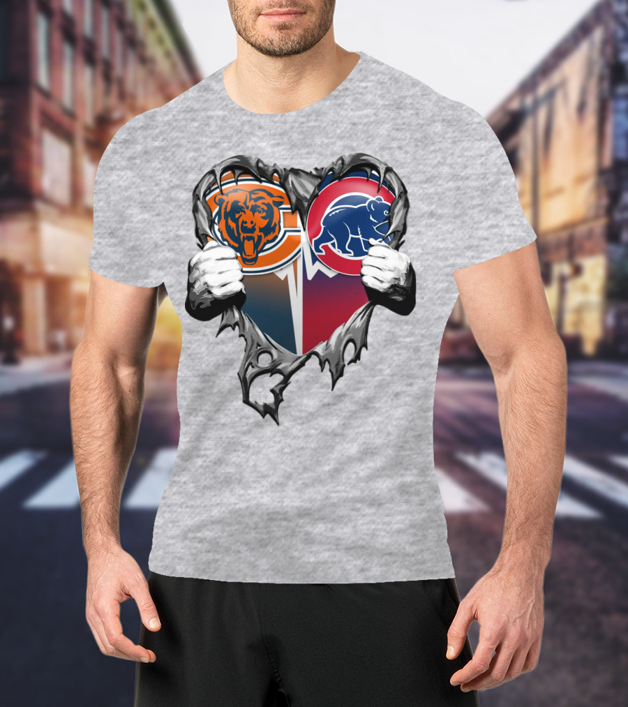 Xatt008 Chicago Bears And Cubs Heart T-Shirt