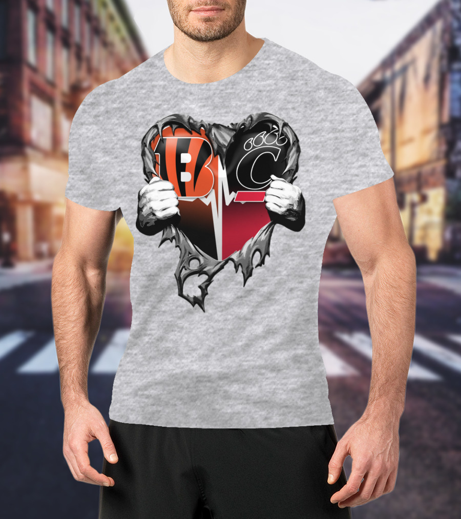 Bengals Bearcats Heartbeat Bengals Logo Bearcat Paw Cincinnati T-Shirt