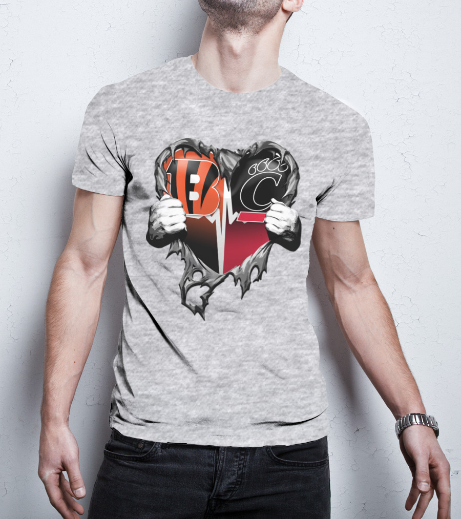 Bengals Bearcats Heartbeat Bengals Logo Bearcat Paw Cincinnati T-Shirt