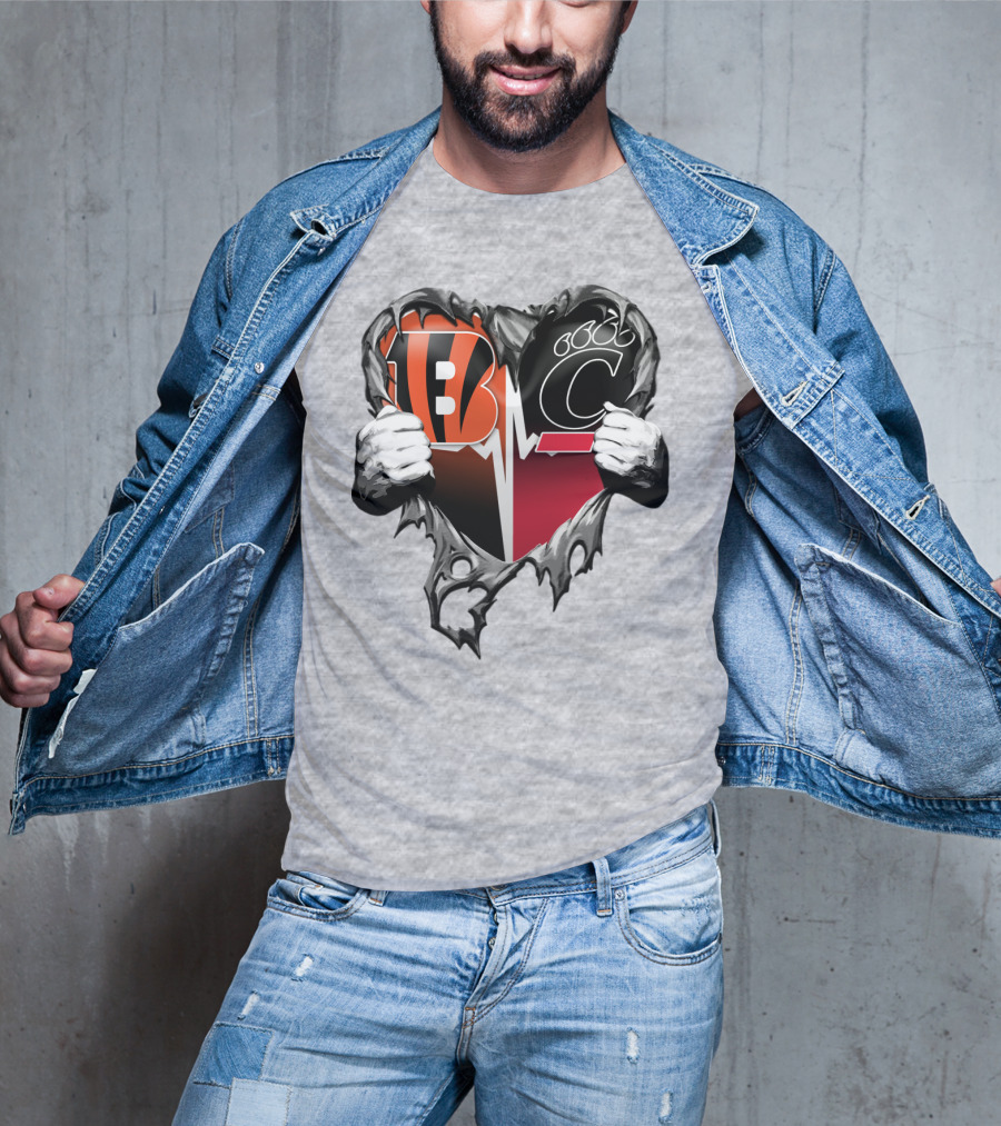 Bengals Bearcats Heartbeat Bengals Logo Bearcat Paw Cincinnati T-Shirt