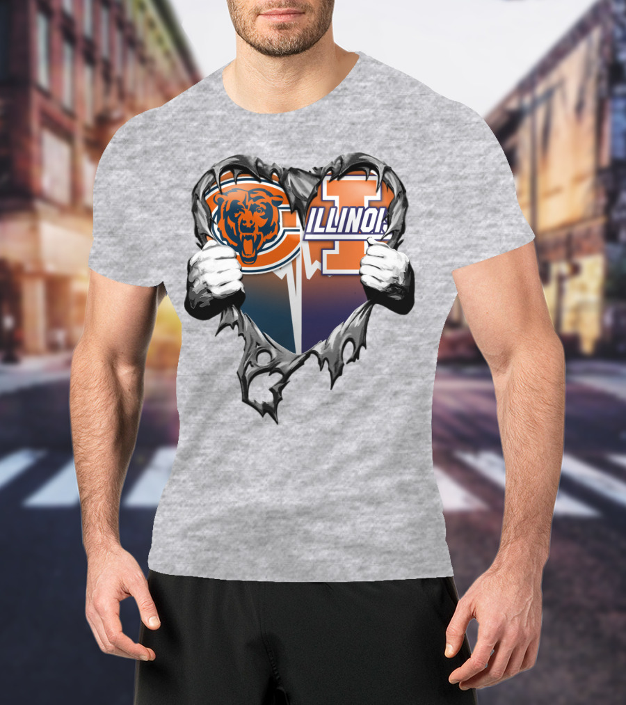 Chicago Bears Illinois Fighting Illini Heart Tear T-Shirt