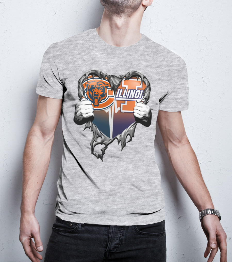 Chicago Bears Illinois Fighting Illini Heart Tear T-Shirt