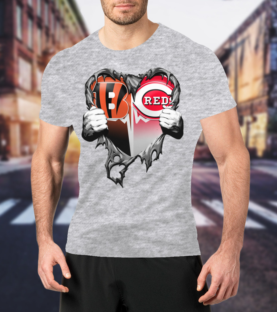 Cincinnati Bengals And Reds Heart T-Shirt