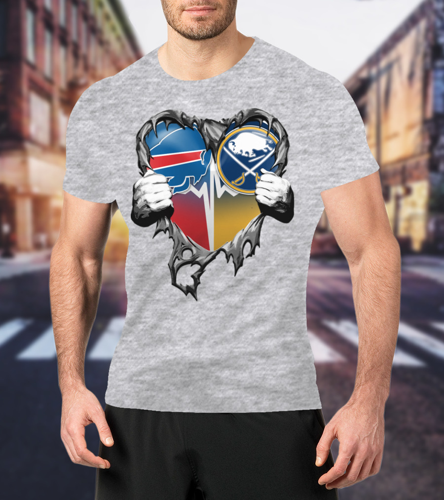 Buffalo Bills Sabres Heart Logo Fusion T-Shirt