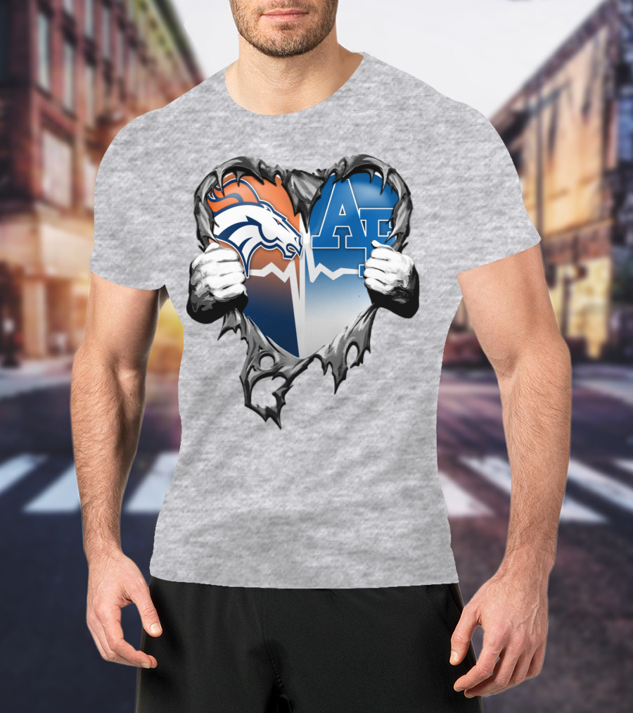 Denver Broncos Air Force Falcons Heart Rip T-Shirt