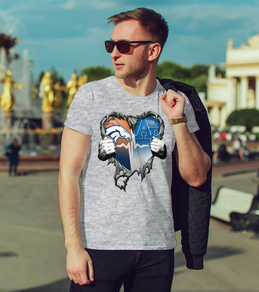 Denver Broncos Air Force Falcons Heart Rip T-Shirt