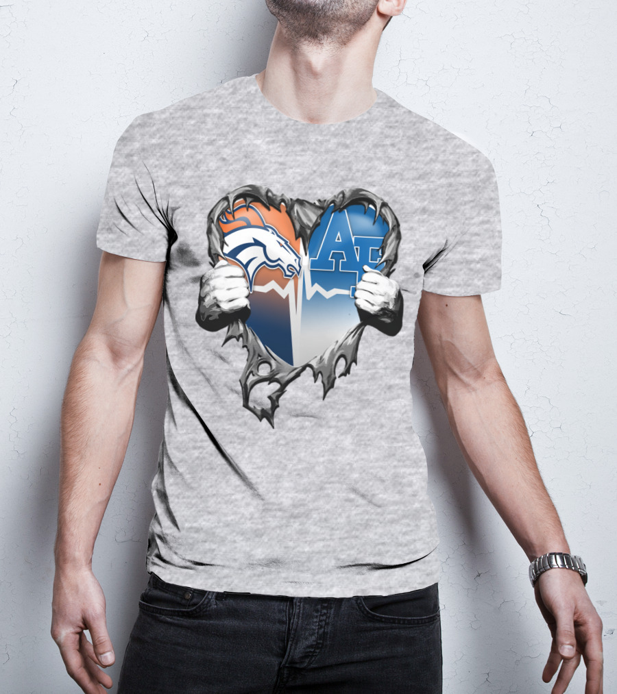 Denver Broncos Air Force Falcons Heart Rip T-Shirt