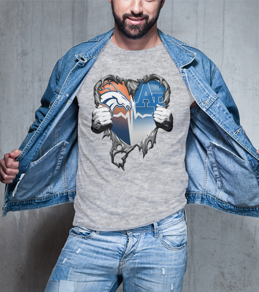 Denver Broncos Air Force Falcons Heart Rip T-Shirt