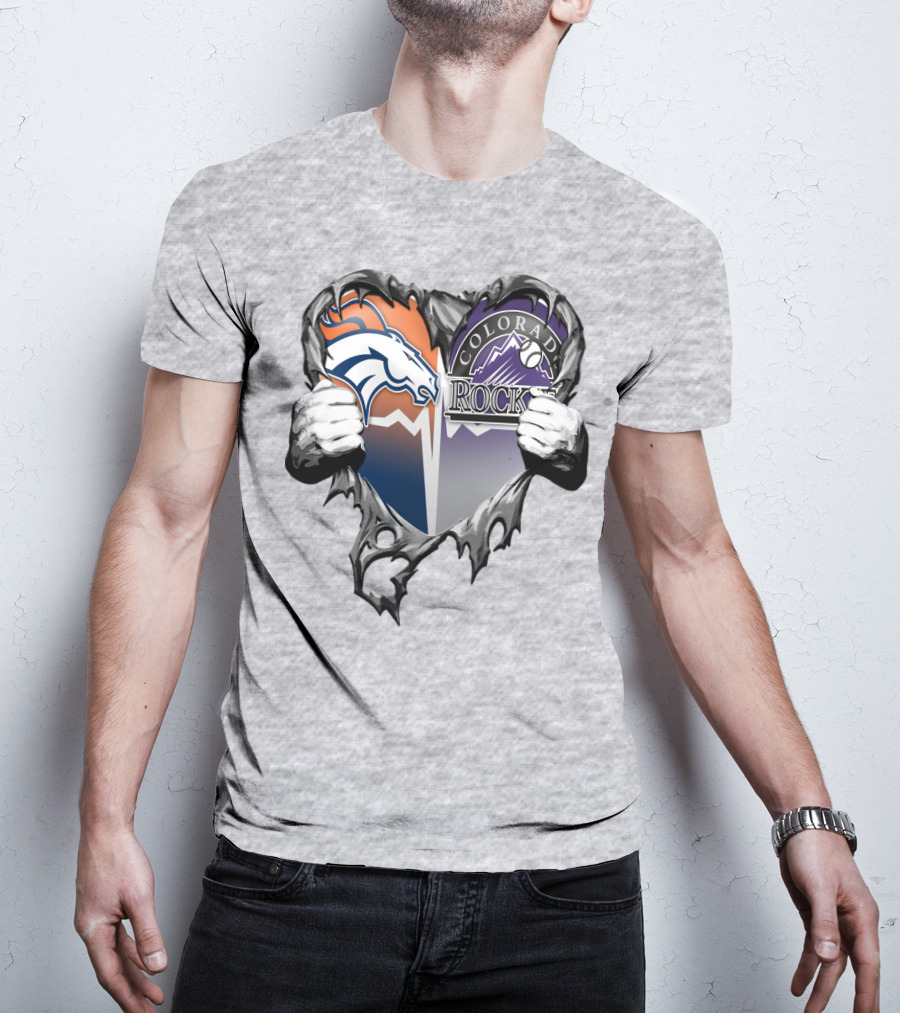 Denver Broncos Colorado Rockies Split Heart T-Shirt