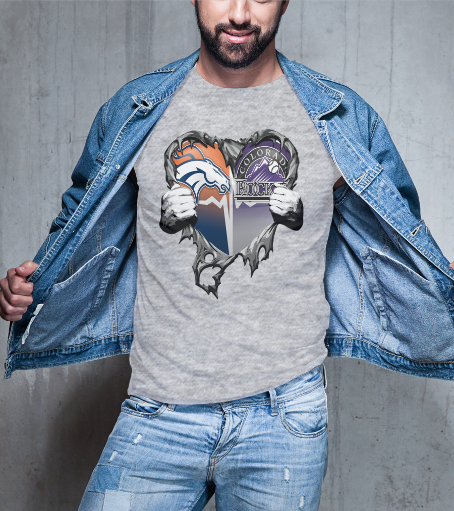Denver Broncos Colorado Rockies Split Heart T-Shirt