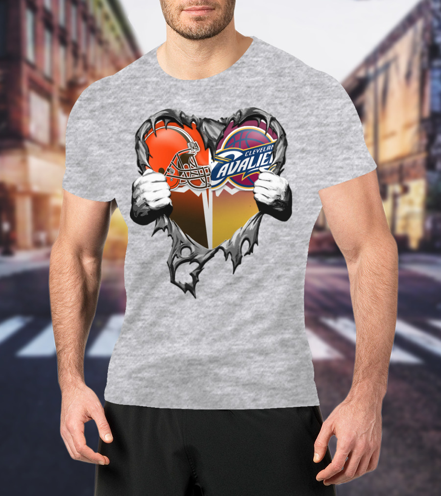 Cleveland Cavaliers Browns Heart Combination T-Shirt