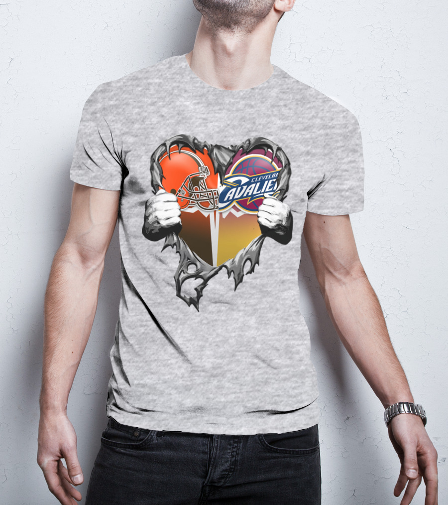 Cleveland Cavaliers Browns Heart Combination T-Shirt