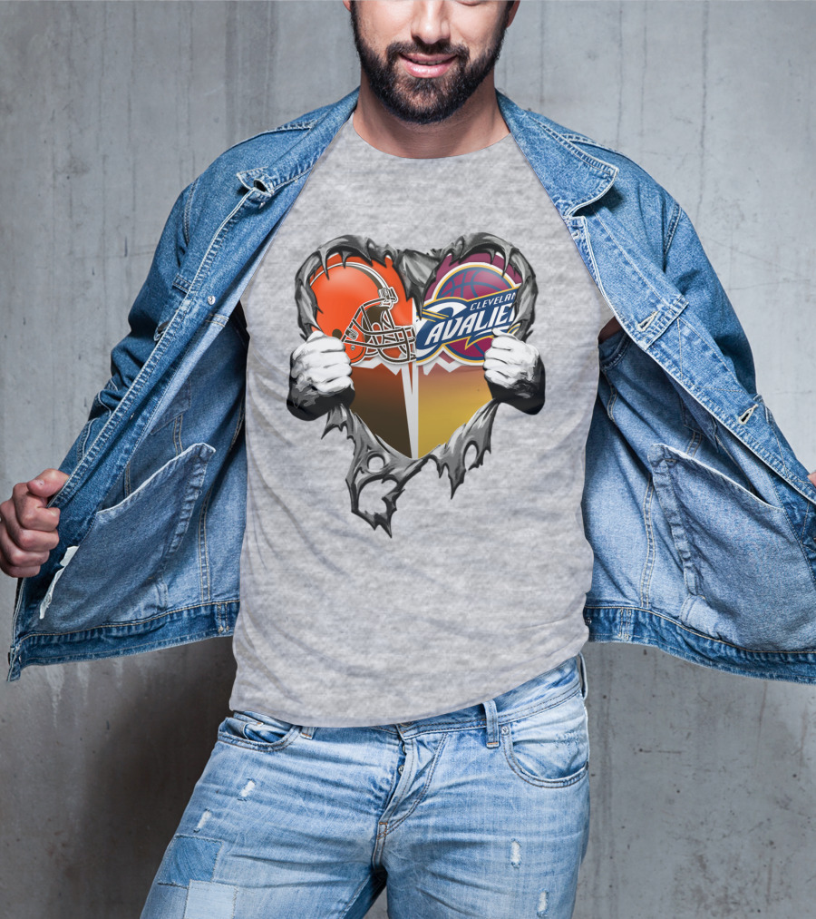 Cleveland Cavaliers Browns Heart Combination T-Shirt