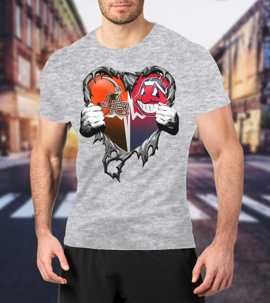 Cleveland Browns And Cleveland Indians Heart T-Shirt