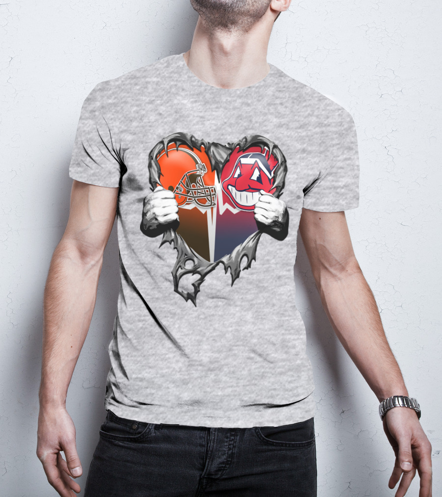 Cleveland Browns And Cleveland Indians Heart T-Shirt